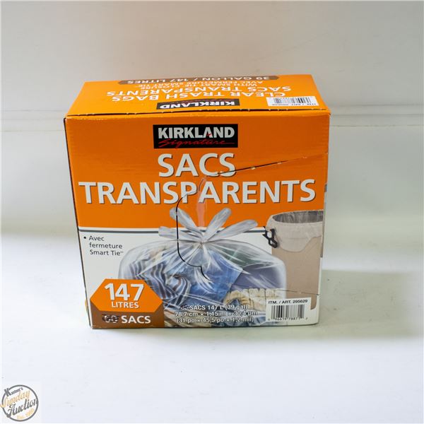 KIRKLAND CLEAR TRASH BAGS 39 GALLON - 31 X 45.5"