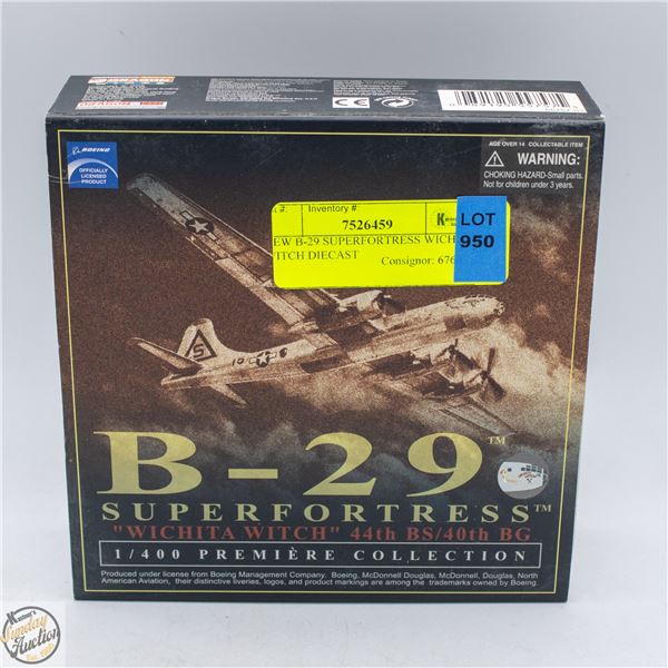 NEW B-29 SUPERFORTRESS WICHITA WITCH DIECAST