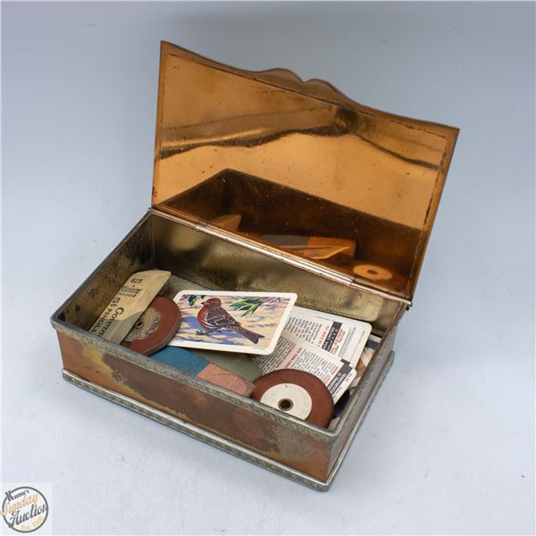 ANTIQUE FLEMISH COPPER BOX WITH CONTENTS