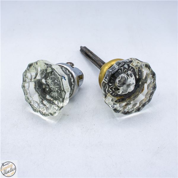PAIR OF ANTIQUE GLASS DOOR HANDLES