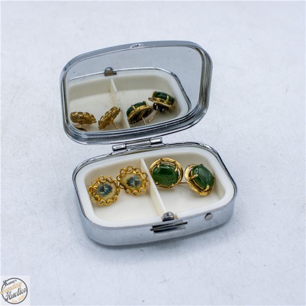 VINTAGE BE HAPPY PILL CASE W/ 2 PAIRS OF VINTAGE