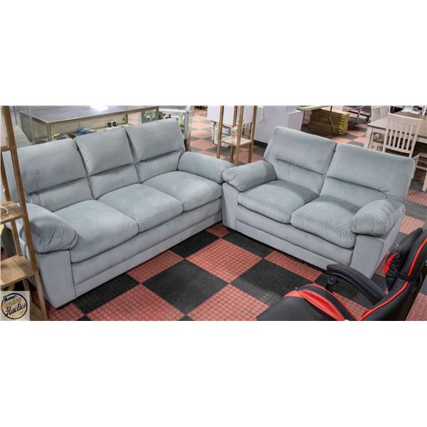 NEW ASSEMBLED LIGHT BLUE FABRIC SOFA AND LOVESEAT