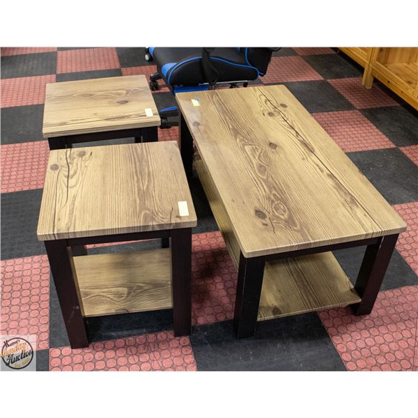 3-PIECE WOOD COFFEE STABLE SET INCL. 2 SIDE