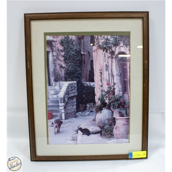 PICTURE OF DOG AND CAT IN ALLEY 18" X 22"