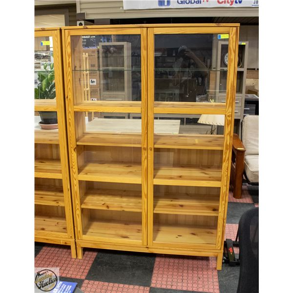 2 DOOR WOOD/GLASS CABINET H-70" W-14.5" L-45.5"