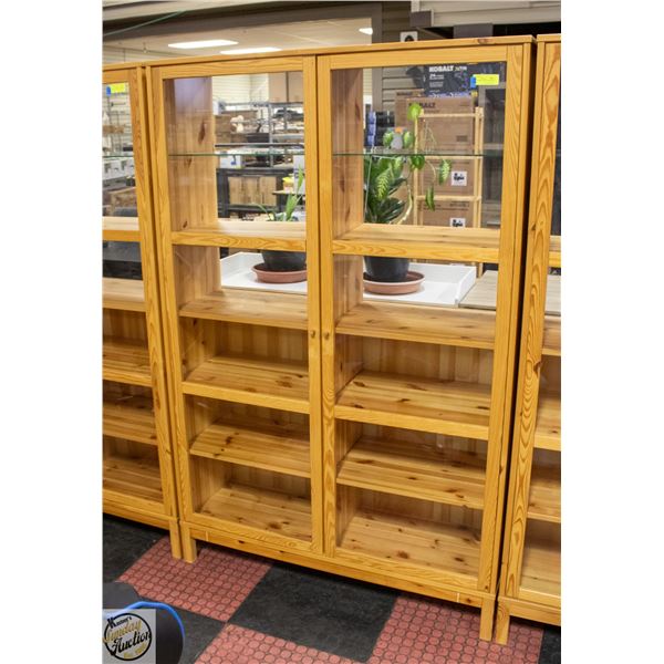 2 DOOR WOOD/GLASS CABINET H-70" W-14.5" L-45.5"