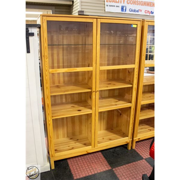 2 DOOR WOOD/GLASS CABINET H-70" W-14.5" L-45.5"