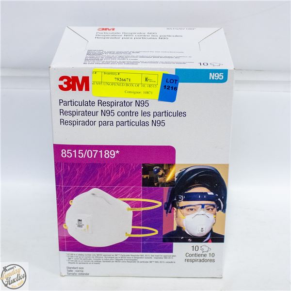 3M N95 UNOPENED BOX OF 10, #8515.