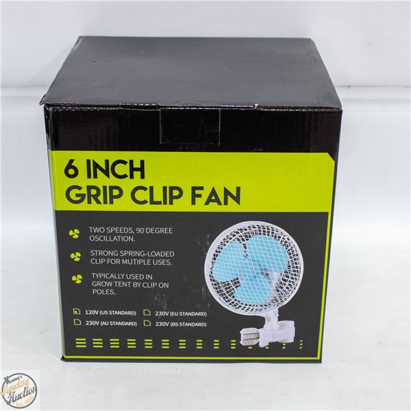 6” GRIP CLIP FAN – TWO SPEEDS. 90 DEGREE