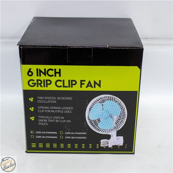 6” GRIP CLIP FAN – TWO SPEEDS. 90 DEGREE
