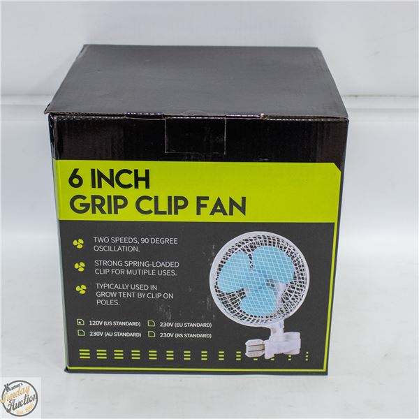 6” GRIP CLIP FAN – TWO SPEEDS. 90 DEGREE