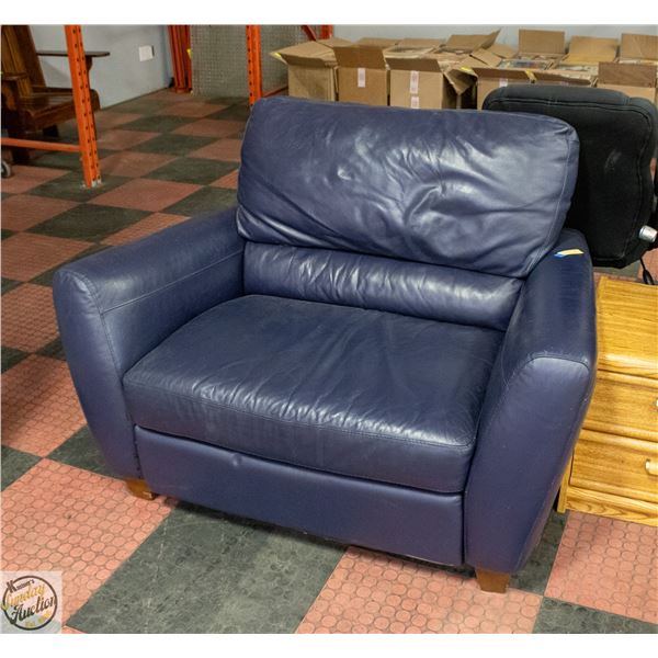 BLUE GENUINE LEATHER 2 PERSON/OVERSIZED RECLINER
