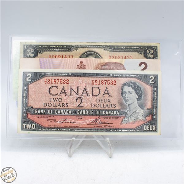 LOT OF 3 - 1937, 1954, 1986 $2 BILLS