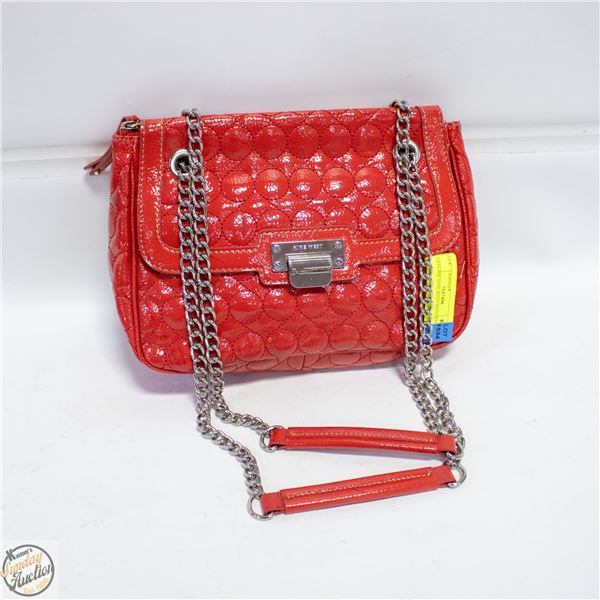 GENUINE NINE WEST CORAL RED HANDBAG W/METAL CHAIN