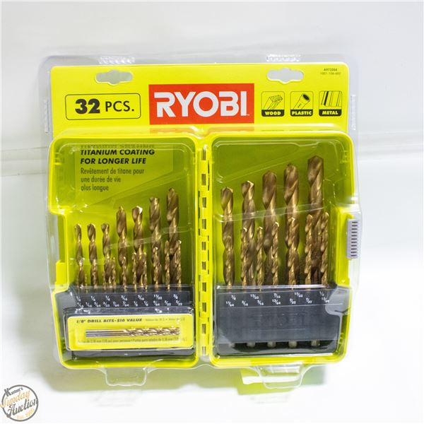 NEW RYOBI 32 PC TITANIUM DRILL BITS