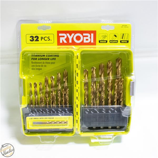 NEW RYOBI 32 PC TITANIUM DRILL BITS