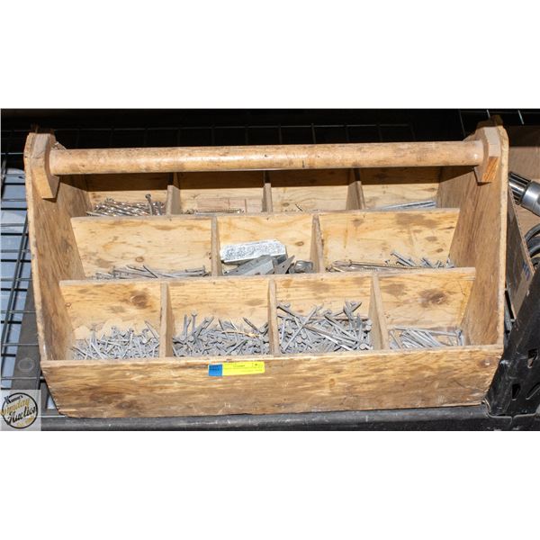 NAIL CADDY WITH NAILS, SCREWS ETC