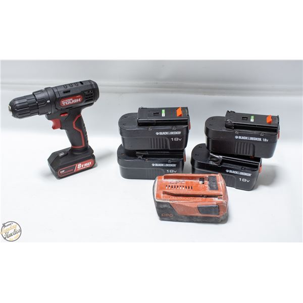 FLAT W/MIXED BATTERIES/DRILL-NO CHARGER