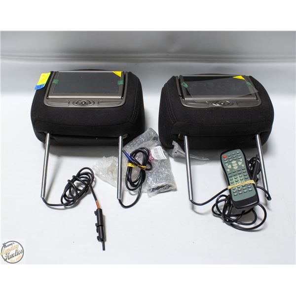 2 INVISION HEAD REST 7” DVD PLAYERS WITH REMOTES