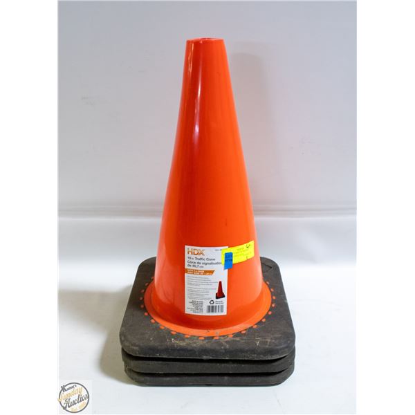 STACK OF 3 HDX 18" ORANGE TRAFFIC CONES WITH
