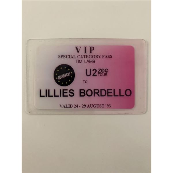 U2 The Zoo TV Tour Lillies Bordello VIP Pass
