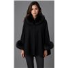 Image 1 : ALASKA FUR GALLERY:  Black Italian Loro Piana 100% Super Fine Wool Cape with Fox fur Collar and Trim