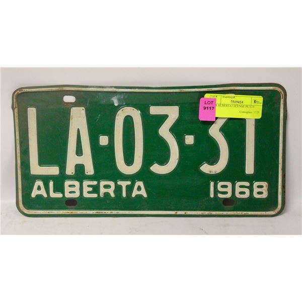 1968 ALBERTA LICENSE PLATE