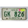 Image 1 : 1959 ALBERTA LICENSE PLATE