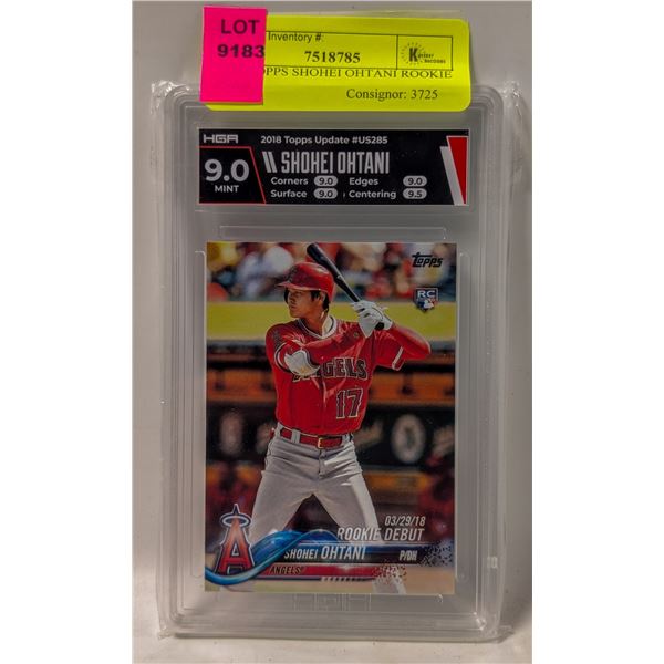 2018 TOPPS SHOHEI OHTANI ROOKIE PSA 9