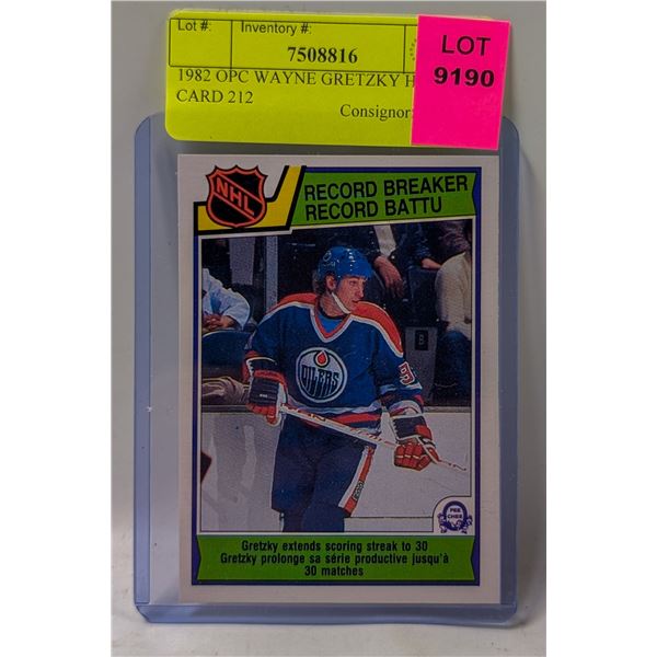 1982 OPC WAYNE GRETZKY HOCKEY CARD 212