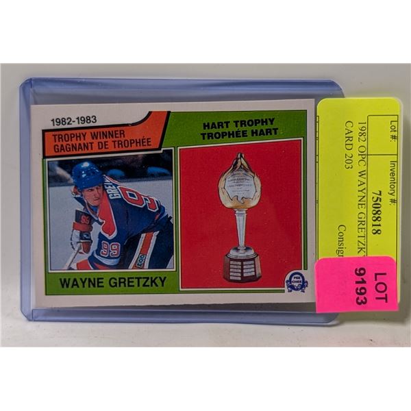1982 OPC WAYNE GRETZKY HOCKEY CARD 203