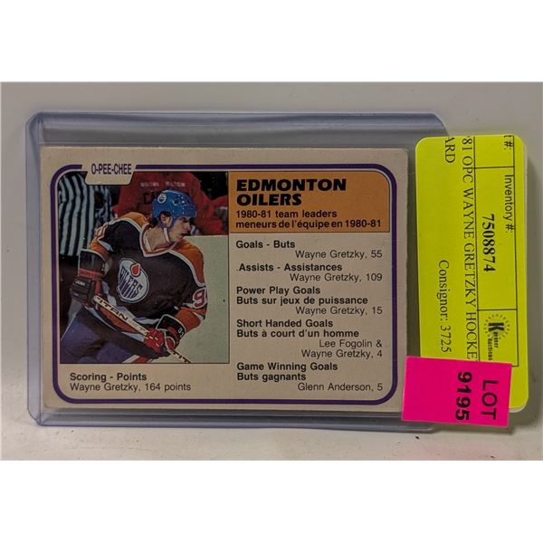 1981 OPC WAYNE GRETZKY HOCKEY CARD