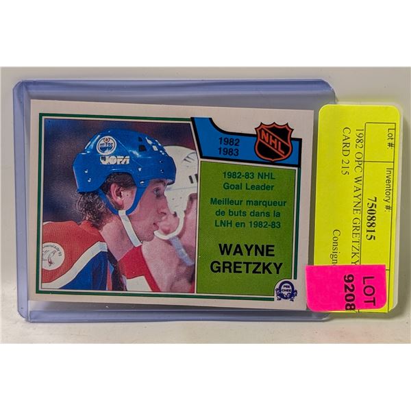 1982 OPC WAYNE GRETZKY HOCKEY CARD 215