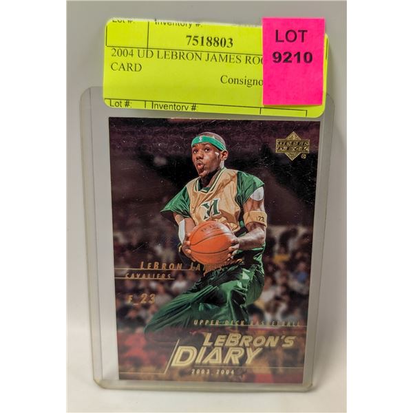 2004 UD LEBRON JAMES ROOKIE CARD