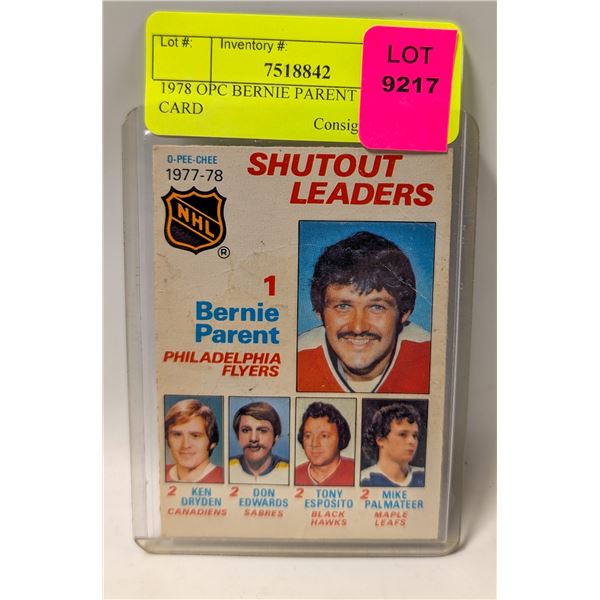 1978 OPC BERNIE PARENT HOCKEY CARD