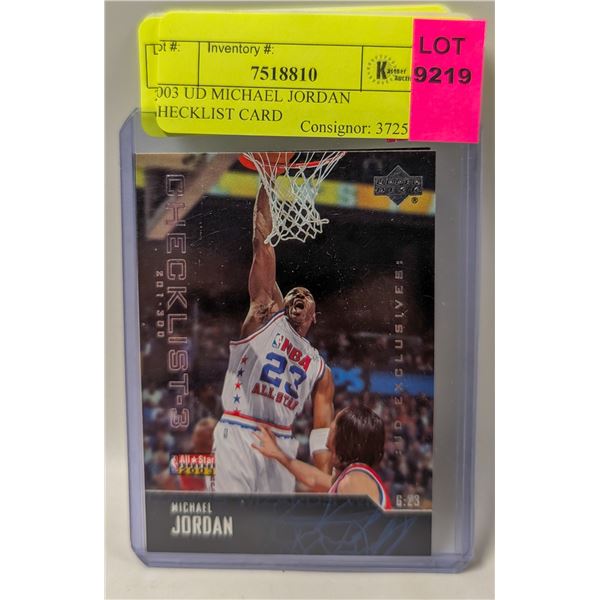 2003 UD MICHAEL JORDAN CHECKLIST CARD