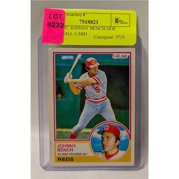 1982 OPC JOHNNY BENCH HOF BASEBALL CARD