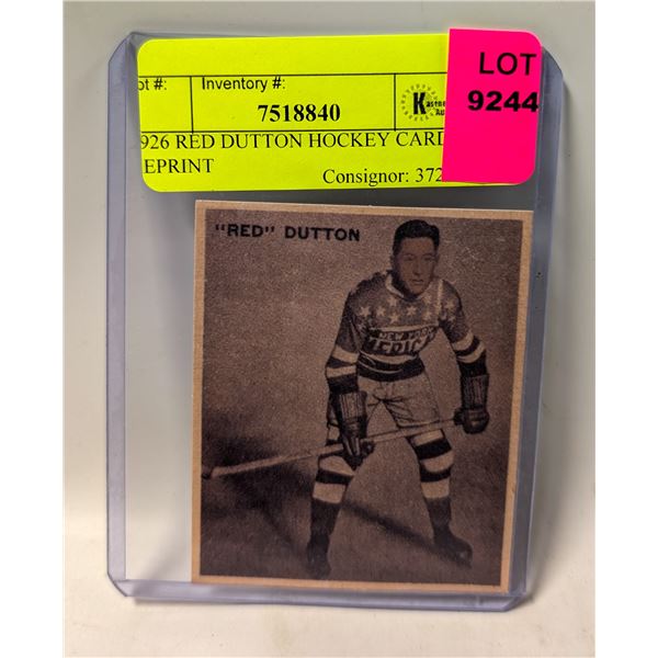 1926 RED DUTTON HOCKEY CARD REPRINT