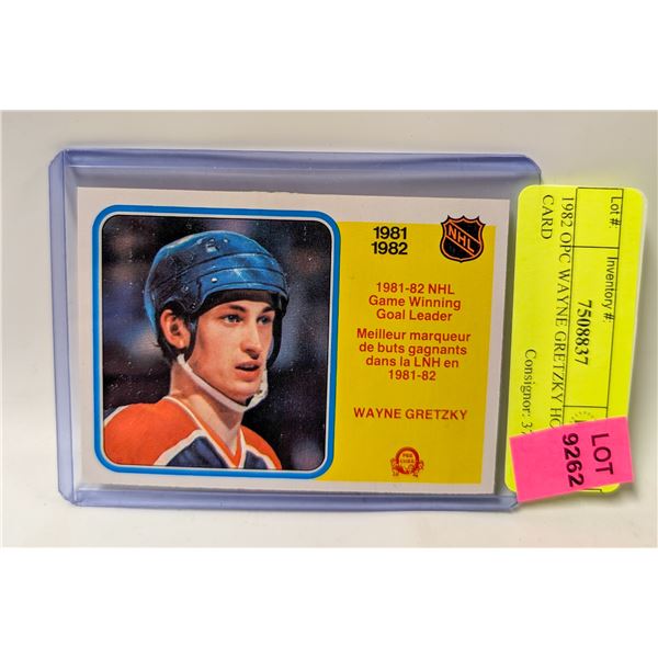 1982 OPC WAYNE GRETZKY HOCKEY CARD
