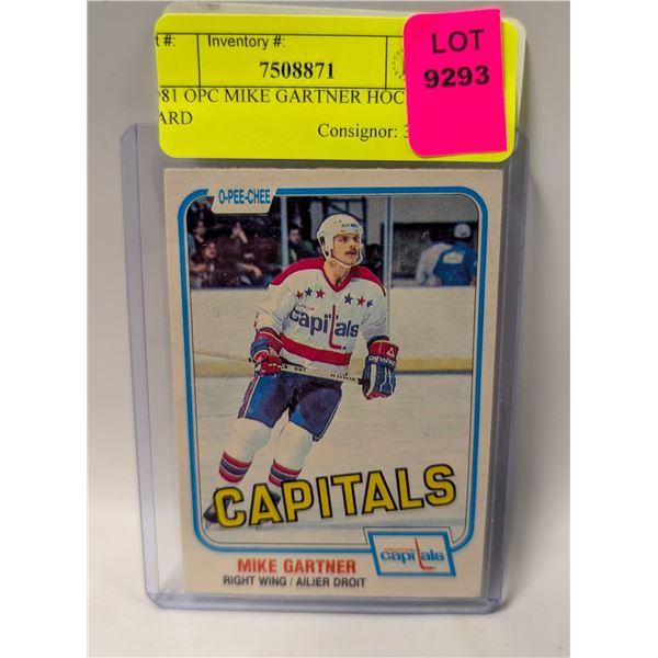 1981 OPC MIKE GARTNER HOCKEY CARD