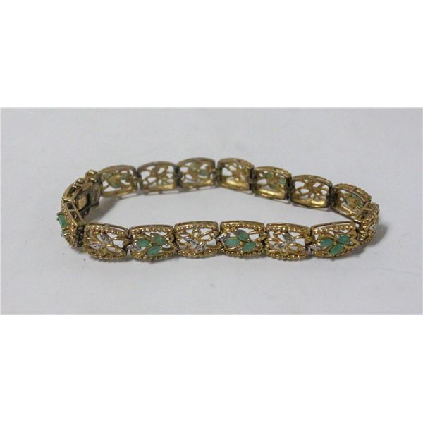 925 SILVER W DIAMOND & EMERALD BRACELET