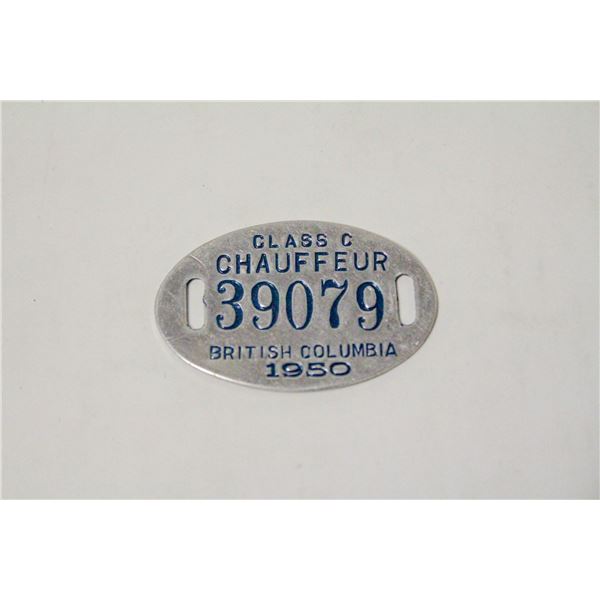 1950 BRITISH COLUMBIA CHAUFFEURS BADGE
