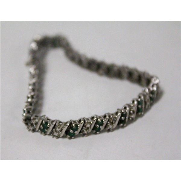 925 SILVER BRACELET W DIAMOND & EMERALDS