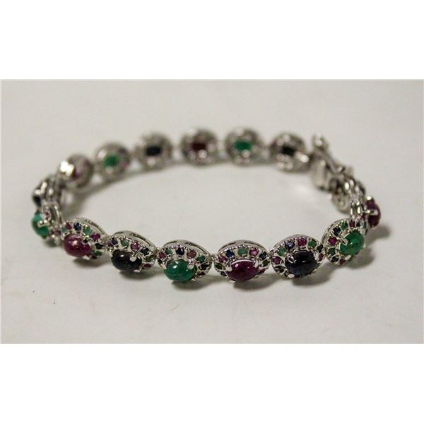 925 SILVER RUBY EMERALD & SAPPHIRE BRACELET