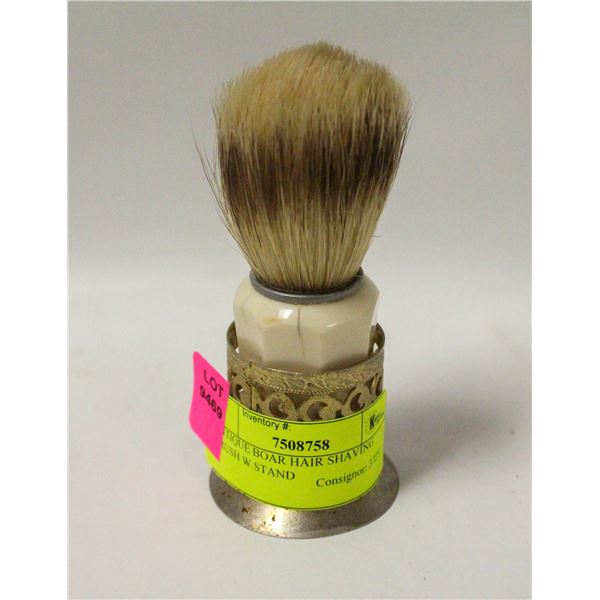 ANTIQUE BOAR HAIR SHAVING BRUSH W STAND