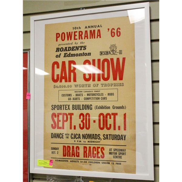 1966 POWERAMA CAR SHOW POSTER ORIGINAL FRAMED