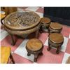 Image 1 : ANTIQUE CHINESE HAND CARVED WOOD ROUND TEA TABLE