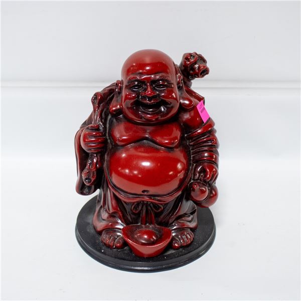 CARVED RED RESIN CHINESE HAPPY LAUGHING BUDDHA