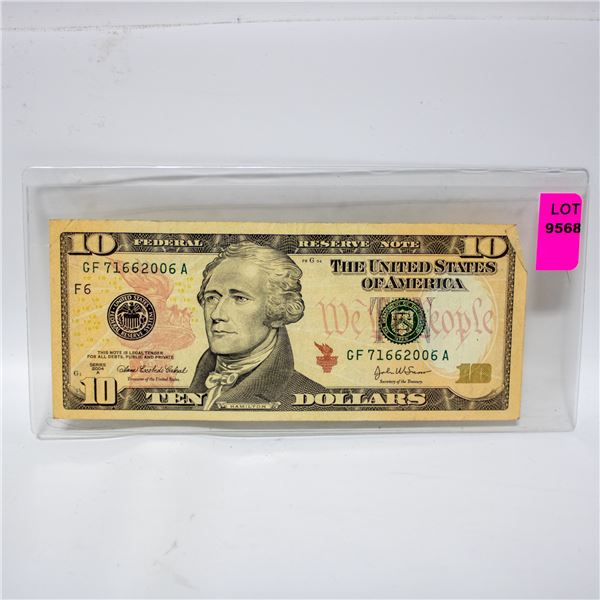 '04 SERIES A AMERICAN $10 BILL SERIAL #GF71662006A