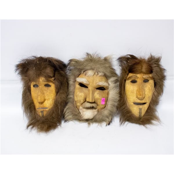 THREE VINTAGE LEATHER FACES WITH FUR TRIM FOR HAIR